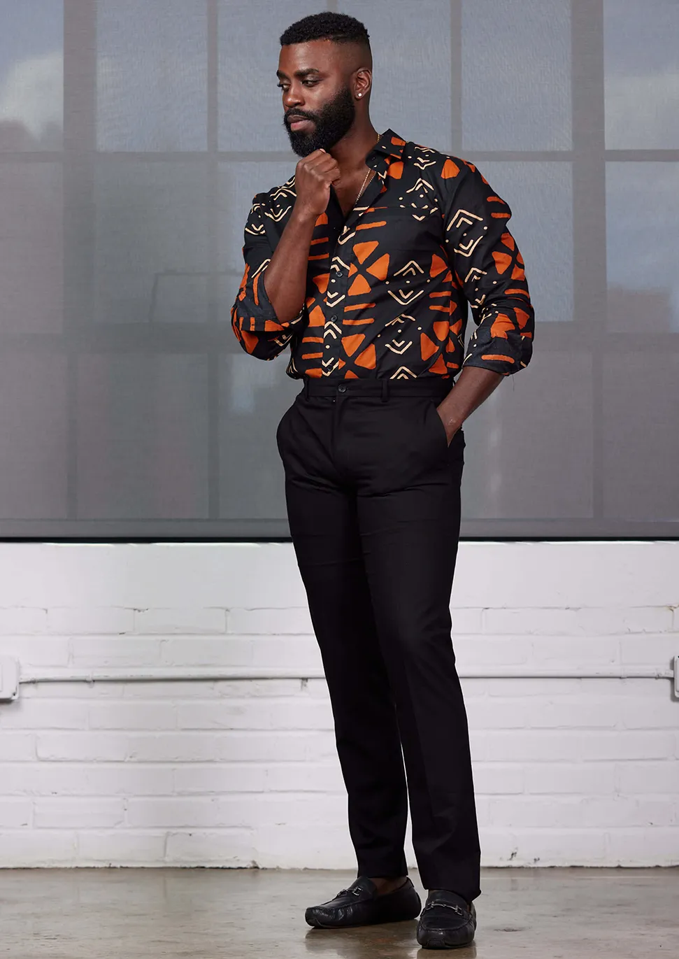 Chane Men's African Print Button-Up Shirt (Natural Mudcloth) sold by D'iyanu product image thumbnail 4