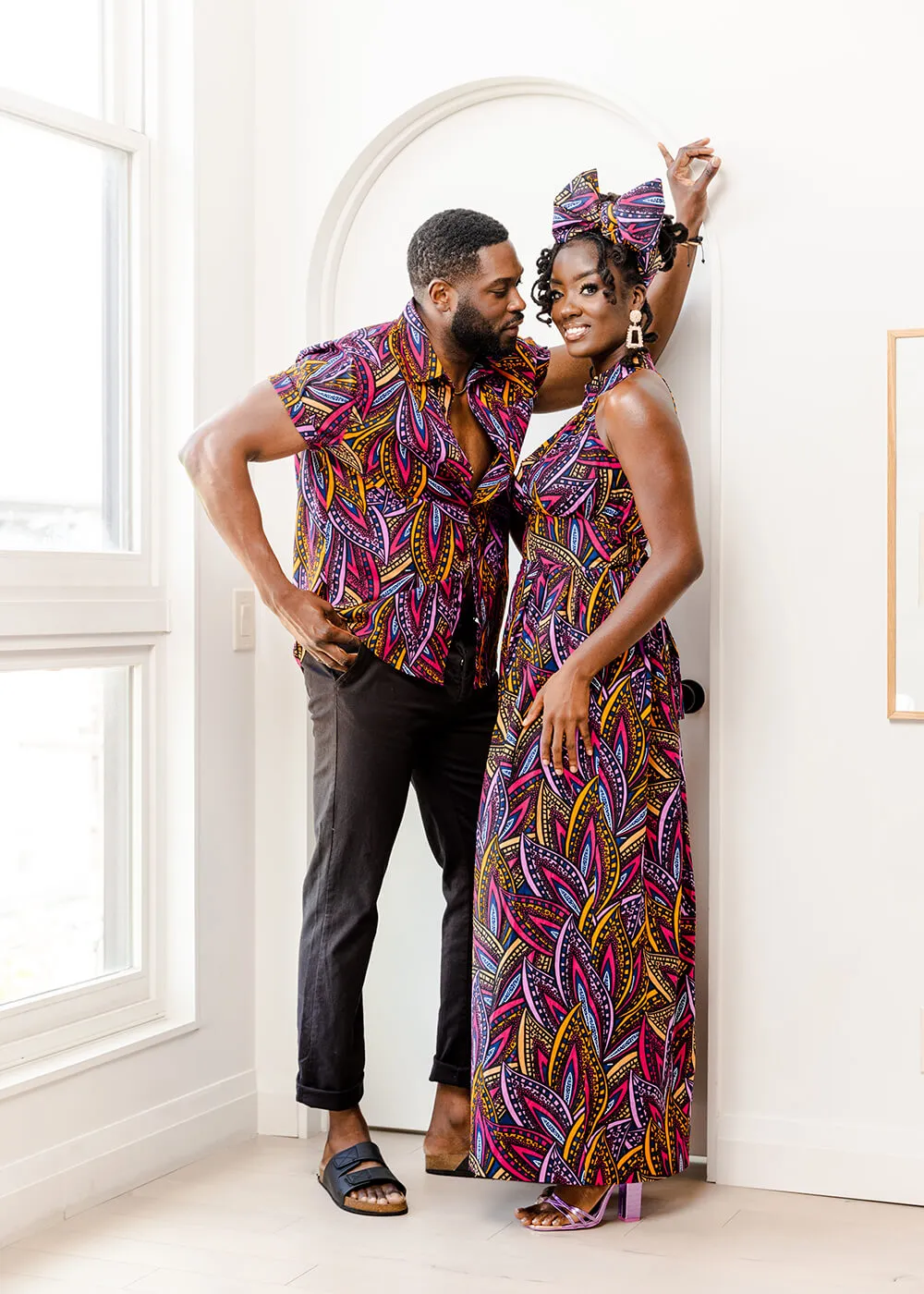 Keyon Men's African Print Button-Up Shirt (Sunset Leaves) sold by D'iyanu product image thumbnail 4