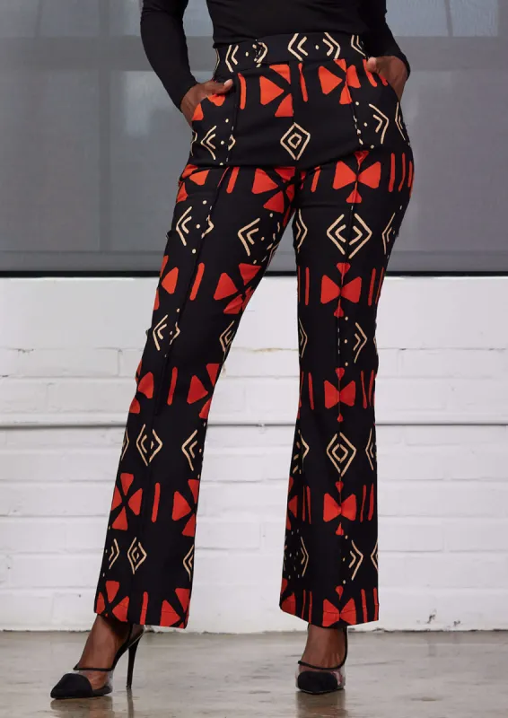 Abebe Women's African Print Stretch Wide Leg Pants (Natural Mudcloth) sold by D'iyanu
