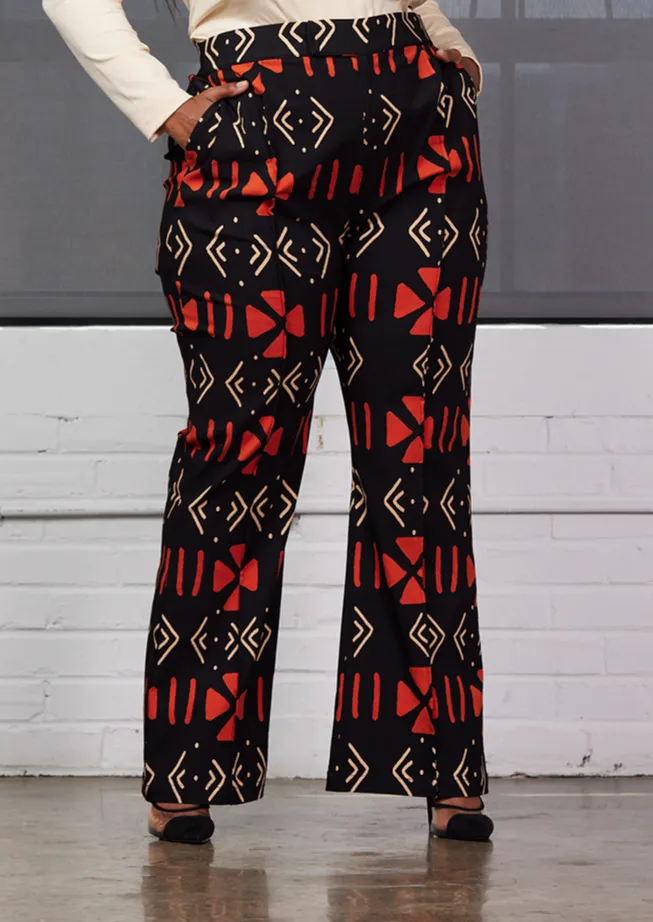 Abebe Women's African Print Stretch Wide Leg Pants (Natural Mudcloth) sold by D'iyanu product image thumbnail 3