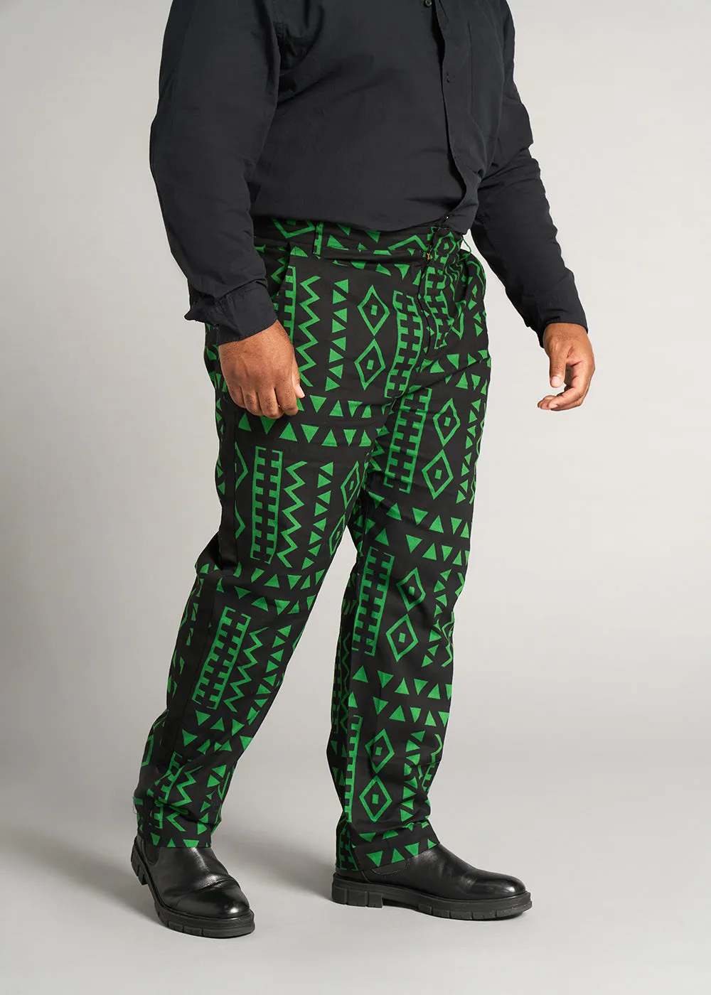 Tendai Men's African Print Trousers (Moss Black Geometric) - Clearance sold by D'iyanu product image thumbnail 2