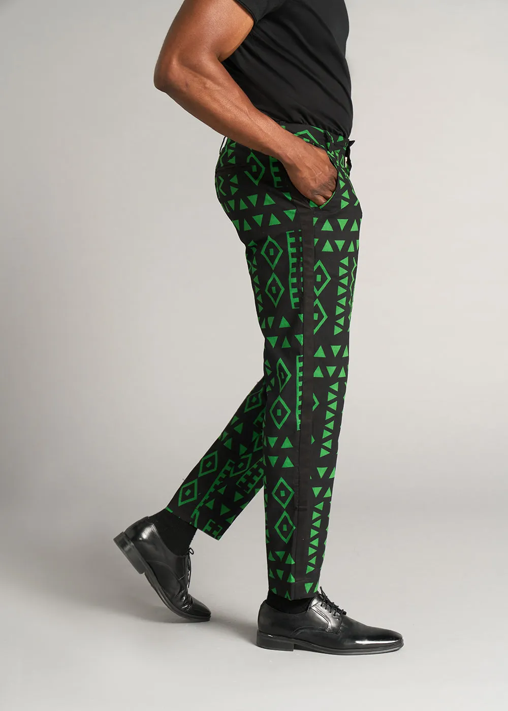 Tendai Men's African Print Trousers (Moss Black Geometric) - Clearance sold by D'iyanu product image thumbnail 4