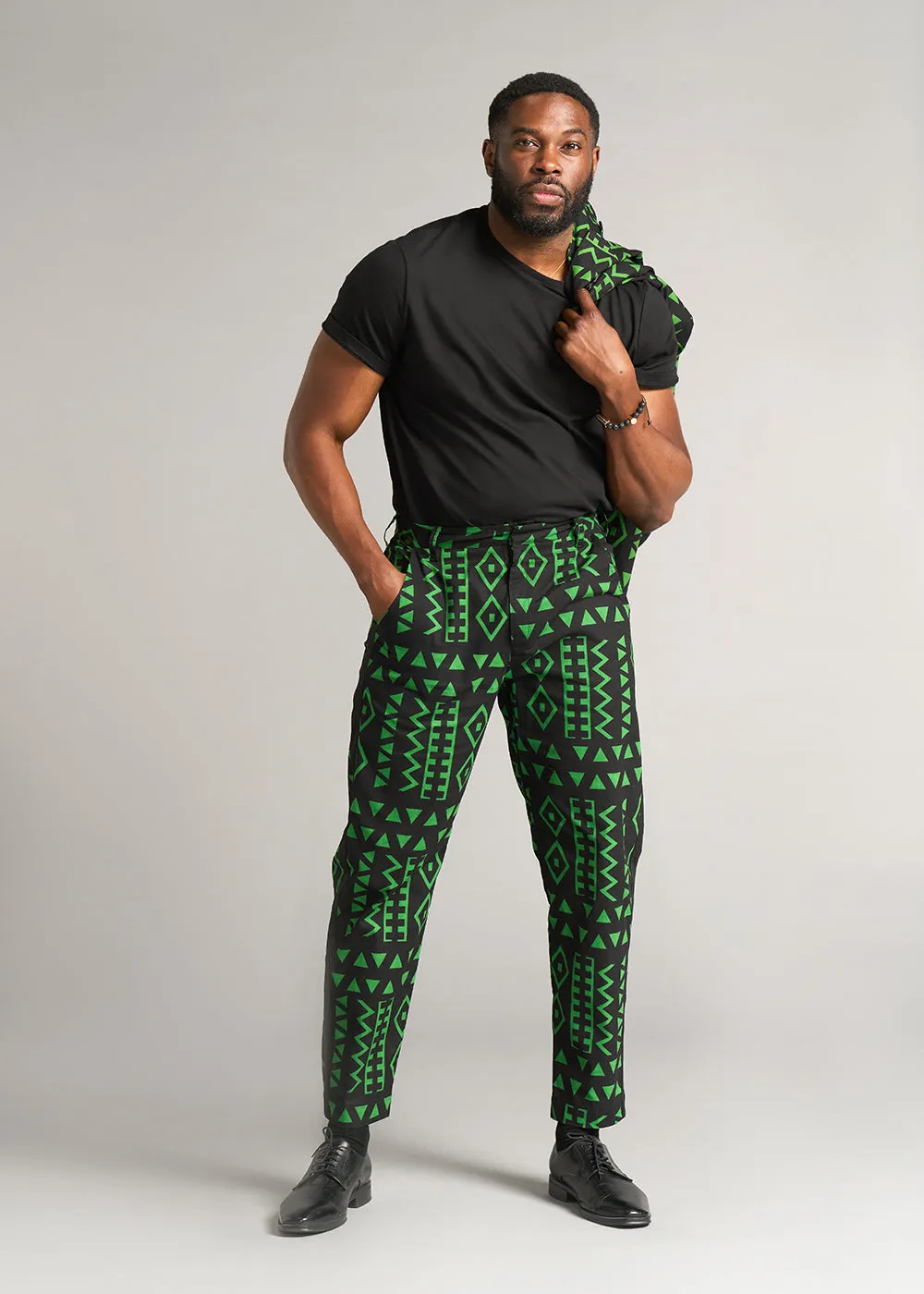 Tendai Men's African Print Trousers (Moss Black Geometric) - Clearance sold by D'iyanu product image thumbnail 3