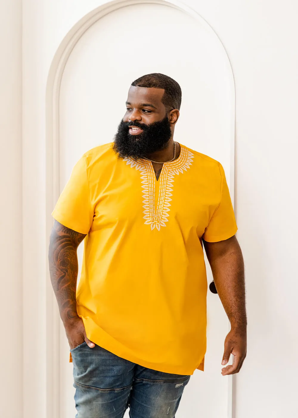 Lubanzi Men's African Embroidered Tunic Shirt (Gold) - Clearance sold by D'iyanu product image thumbnail 2