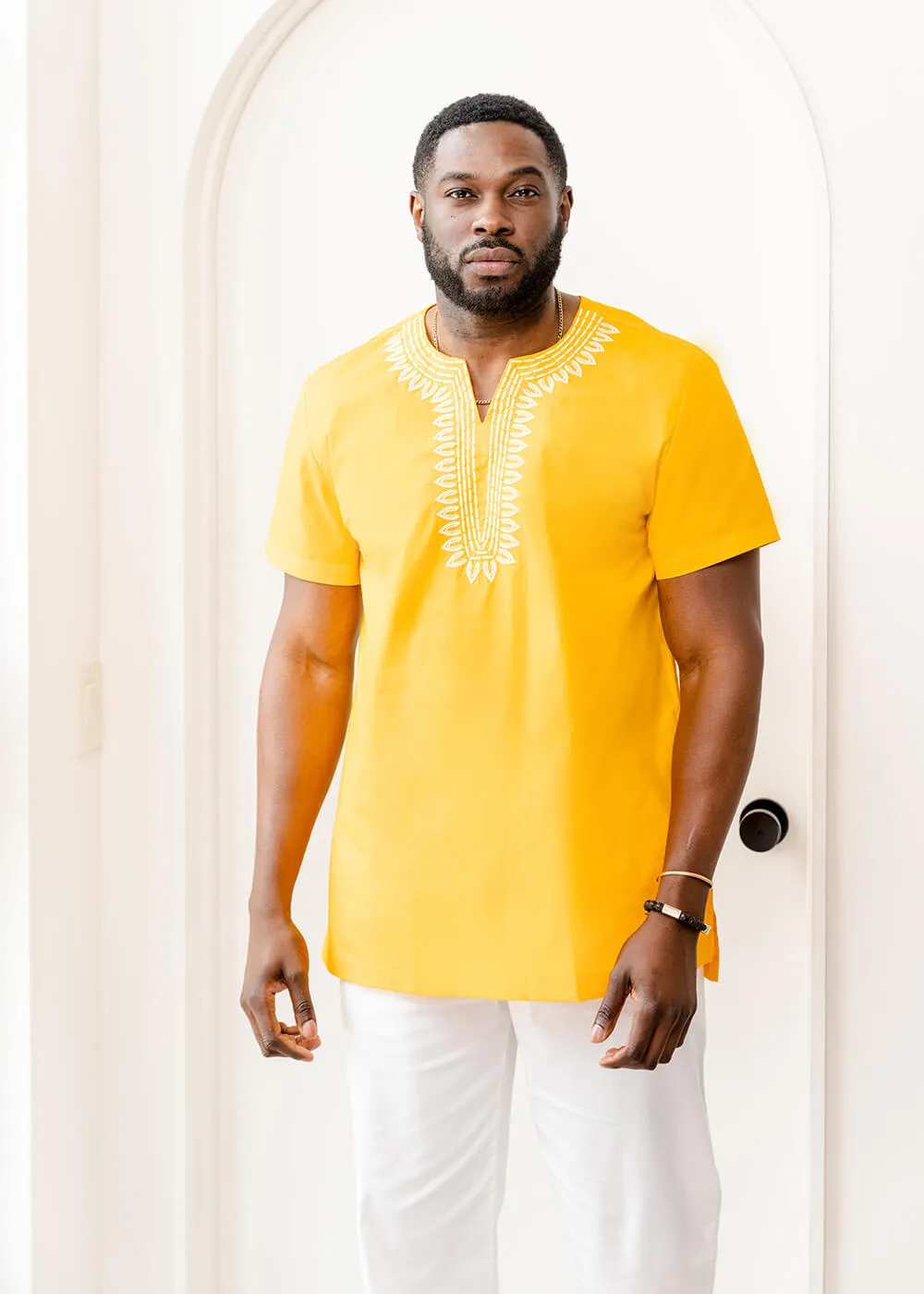 Lubanzi Men's African Embroidered Tunic Shirt (Gold) - Clearance sold by D'iyanu product image thumbnail 3