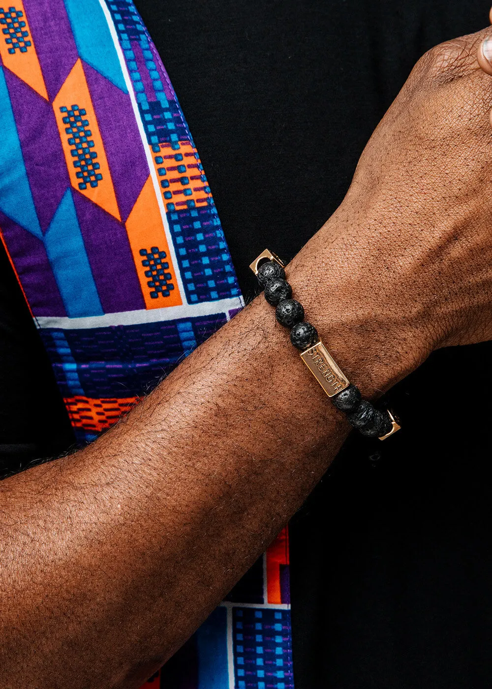 Irele Beaded Humility and Strength Adinkra Symbol Bracelet (Black) sold by D'iyanu product image thumbnail 2