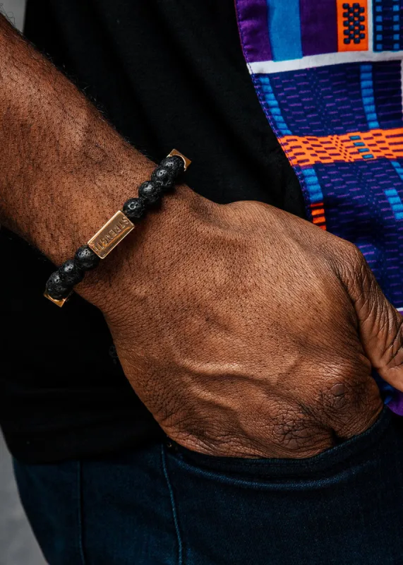 Irele Beaded Humility and Strength Adinkra Symbol Bracelet (Black) sold by D'iyanu