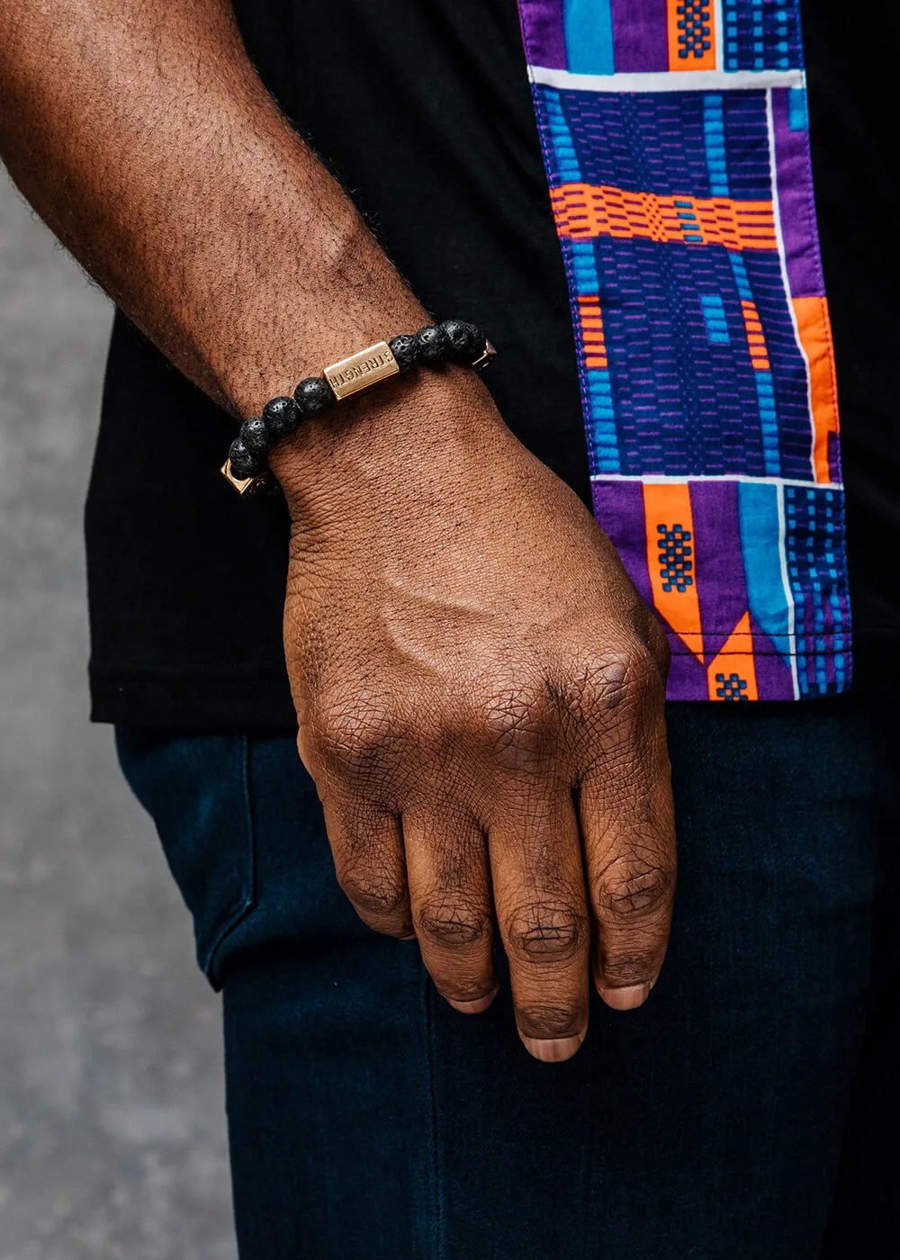 Irele Beaded Humility and Strength Adinkra Symbol Bracelet (Black) sold by D'iyanu product image thumbnail 3