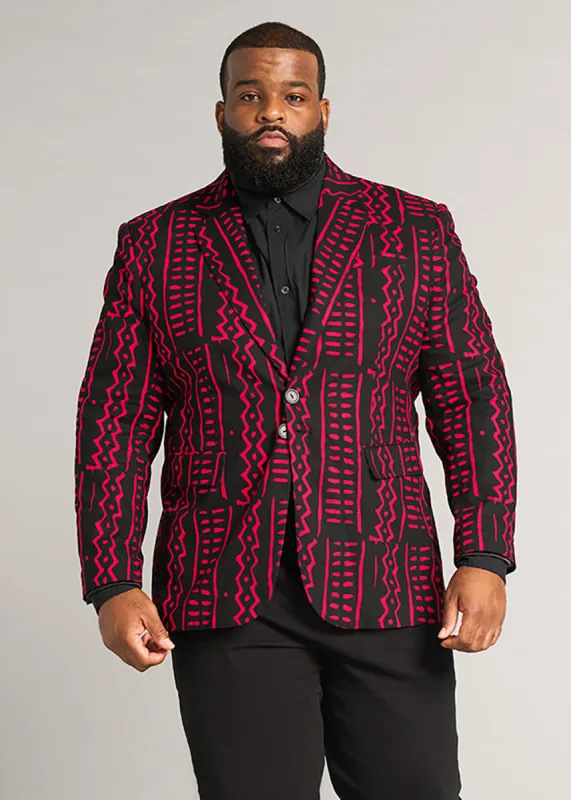 Hami Men's African Print Lightweight Blazer (Black Magenta Tribal) sold by D'iyanu