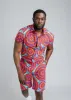 Keyon Men's African Print Button-Up Shirt (Turquoise Red Circles) - Clearance sold by D'iyanu