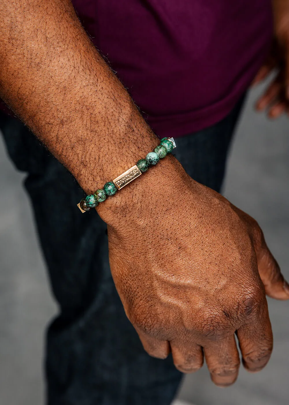 Isokan Unisex Adinkra Symbol Beaded Bracelet (African Turquoise with Gold) sold by D'iyanu product image thumbnail 4