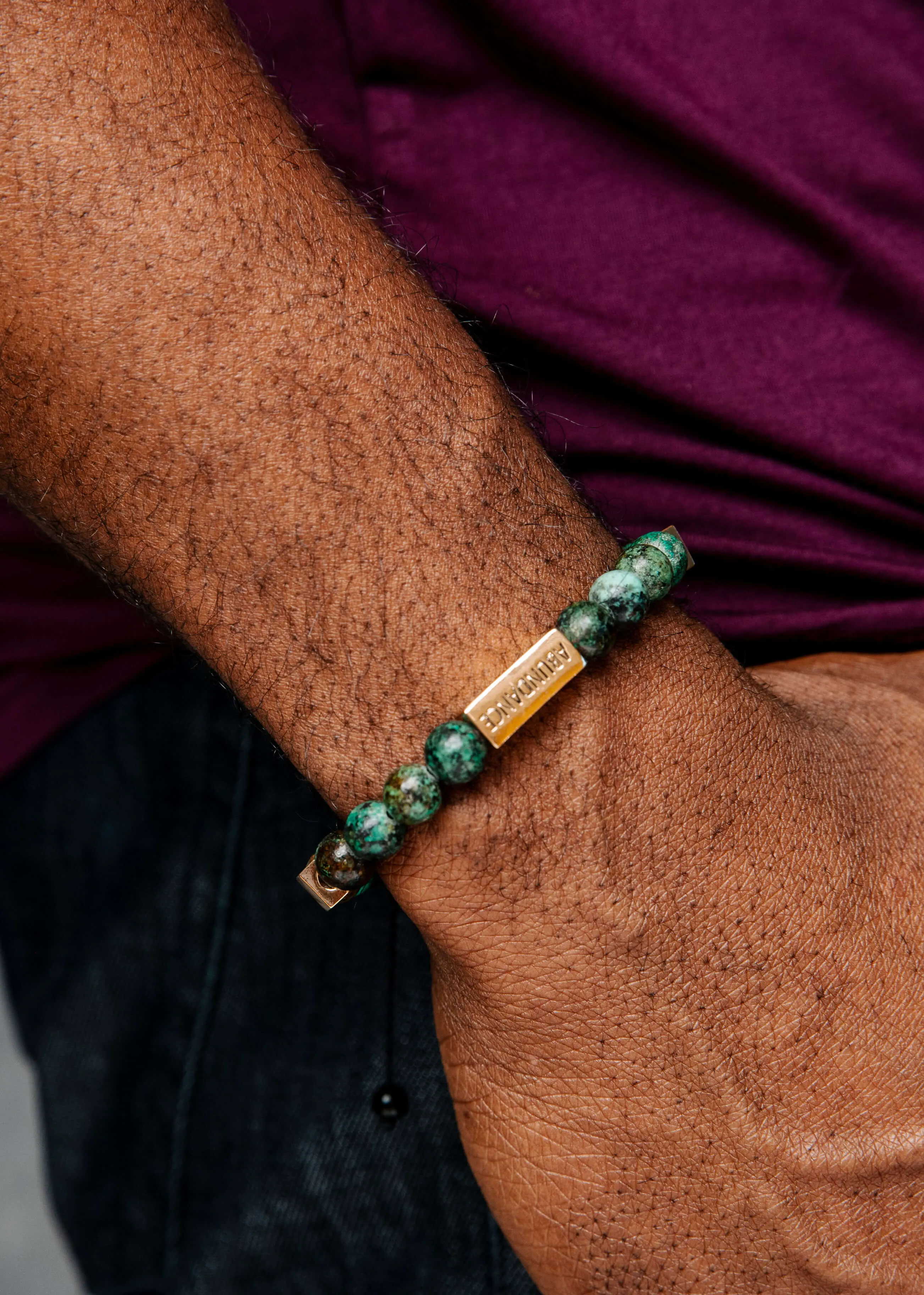 Isokan Unisex Adinkra Symbol Beaded Bracelet (African Turquoise with Gold) sold by D'iyanu product image thumbnail 5