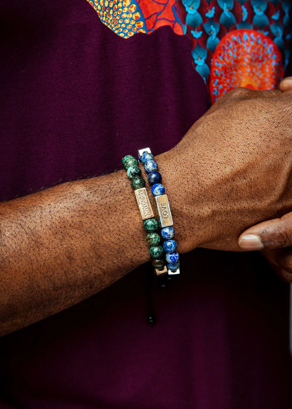 Isokan Unisex Adinkra Symbol Beaded Bracelet (African Turquoise with Gold) sold by D'iyanu product image thumbnail 2