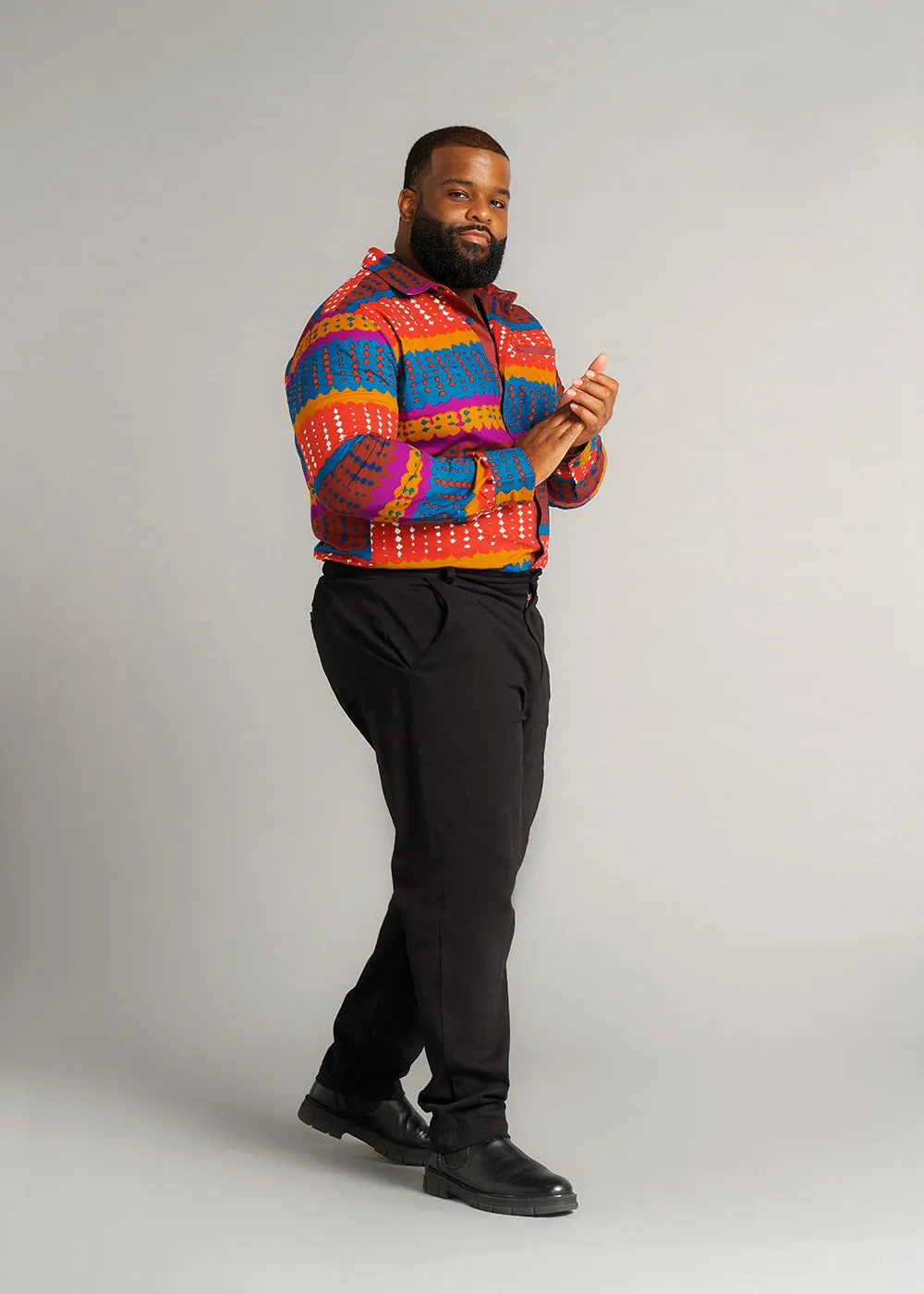 Chane Men's African Print Button-up Shirt (Orange Teal Adire) - Clearance sold by D'iyanu product image thumbnail 3