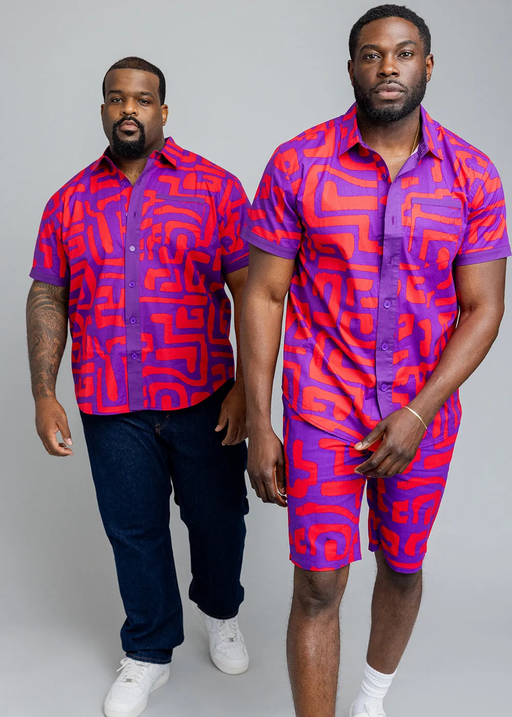 Tisholo Men's African Print Color-Blocked Shirt (Purple Red Geometric) sold by D'iyanu product image thumbnail 4