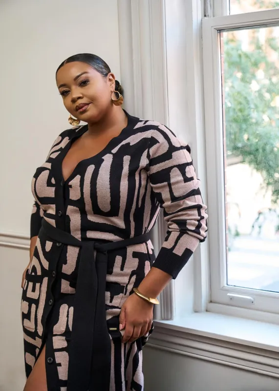 Aisha Women's African Print Cardigan (Black Tan Geometric) - Clearance sold by D'iyanu