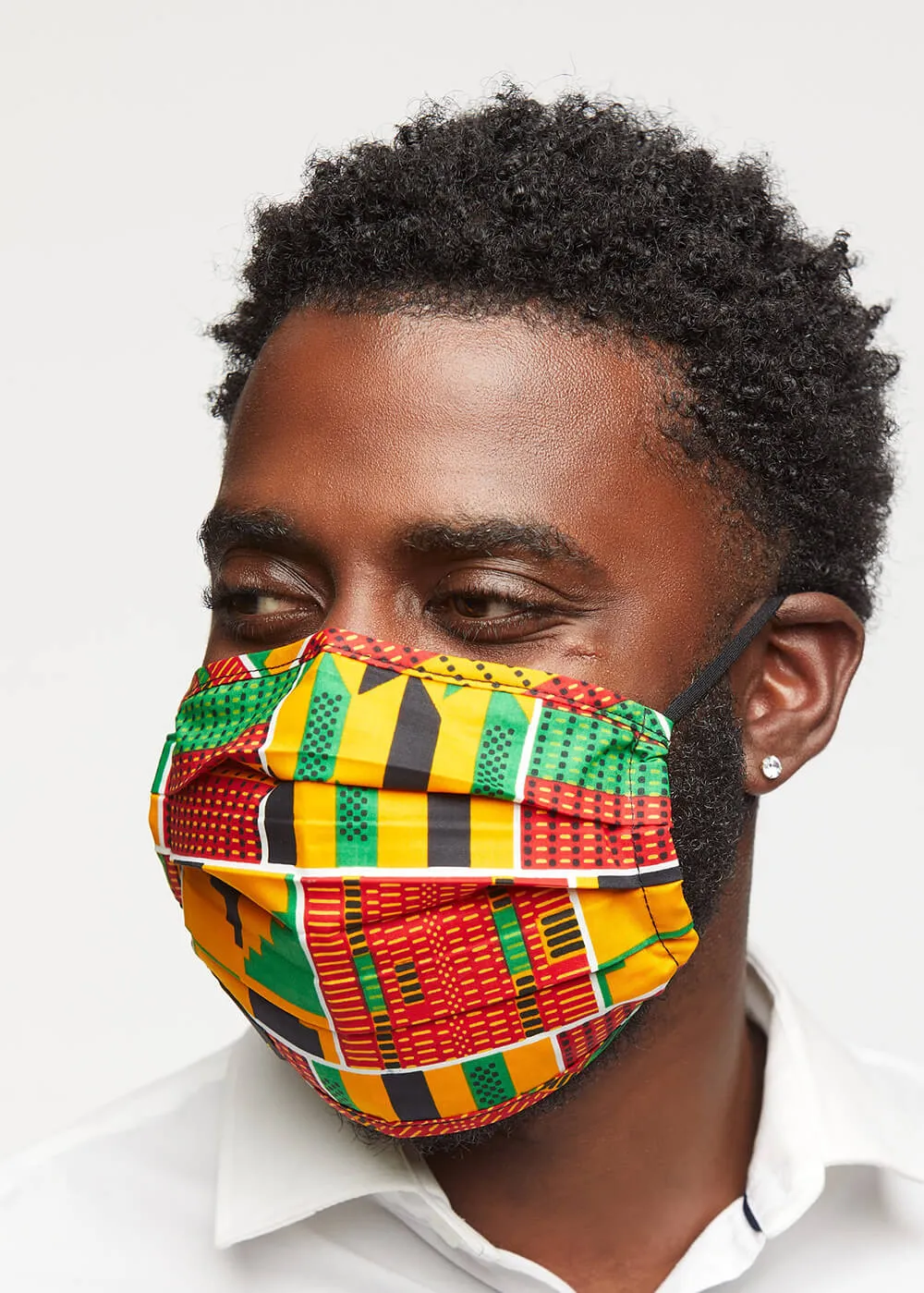 Uzo African Print 2 Layer Reusable Face Mask (Yellow Green Kente)-Clearance sold by D'iyanu