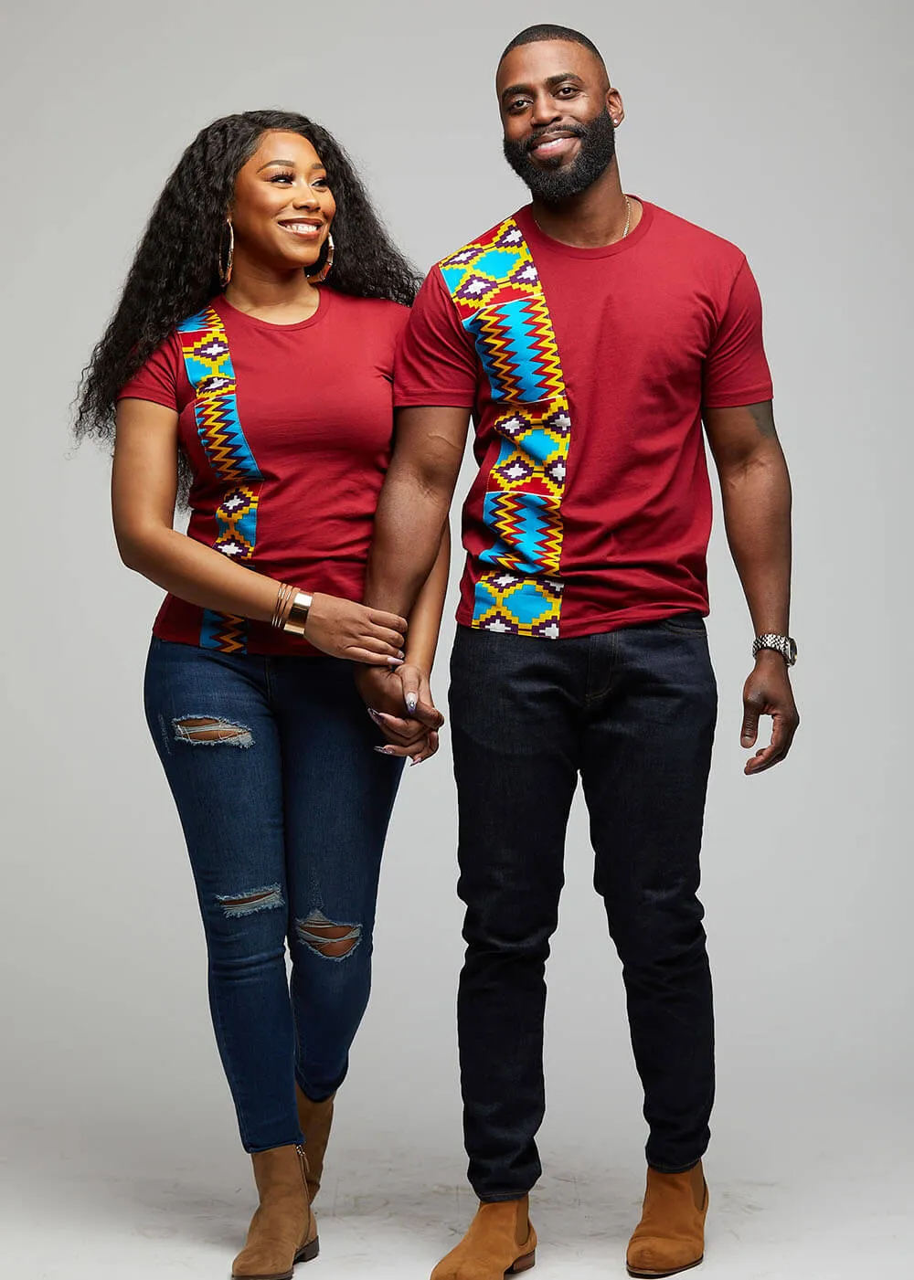 Kwau African Print T-Shirt (Maroon/Sky Blue Yellow Kente) sold by D'iyanu product image thumbnail 4