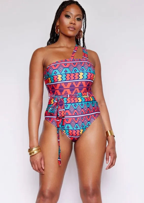 Adowa Women's African Print Swimsuit (Rainbow Tribal) - Clearance sold by D'iyanu