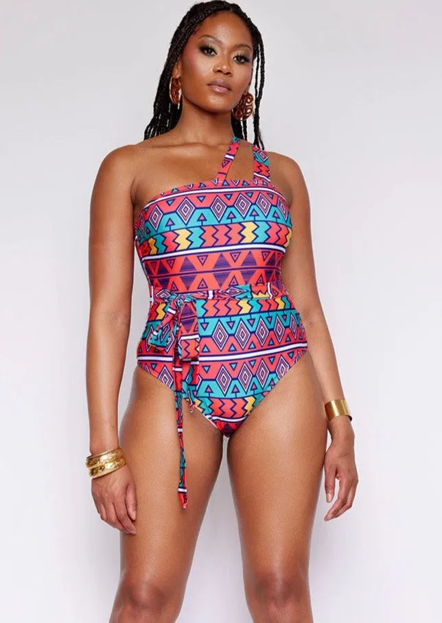 Adowa Women's African Print Swimsuit (Rainbow Tribal) - Clearance sold by D'iyanu