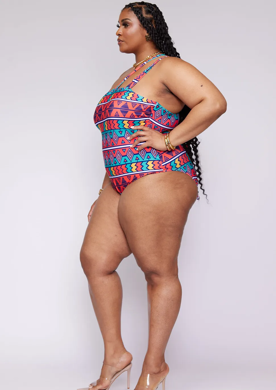 Adowa Women's African Print Swimsuit (Rainbow Tribal) - Clearance sold by D'iyanu product image thumbnail 3