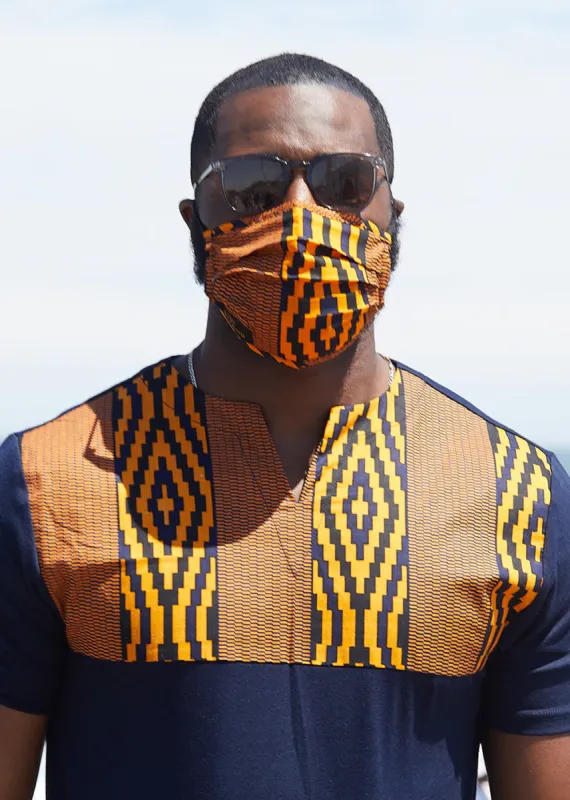 Uzo African Print 2 Layer Reusable Face Mask (Orange Navy Diamond)-Clearance sold by D'iyanu