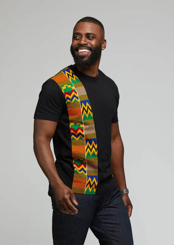 Kwau African Print T-Shirt (Black/Green Yellow Kente) sold by D'iyanu