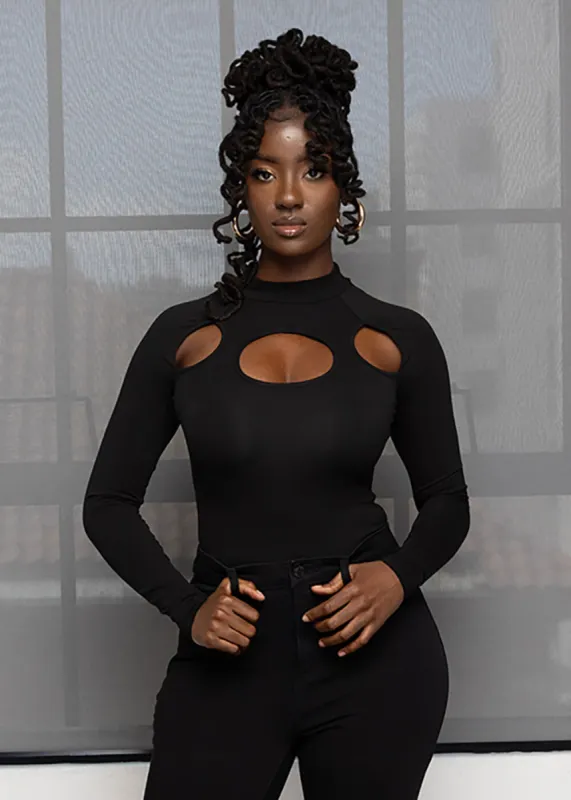 Jaha Women's Cut-out Mock Neck Bodysuit (Black) - Clearance sold by D'iyanu