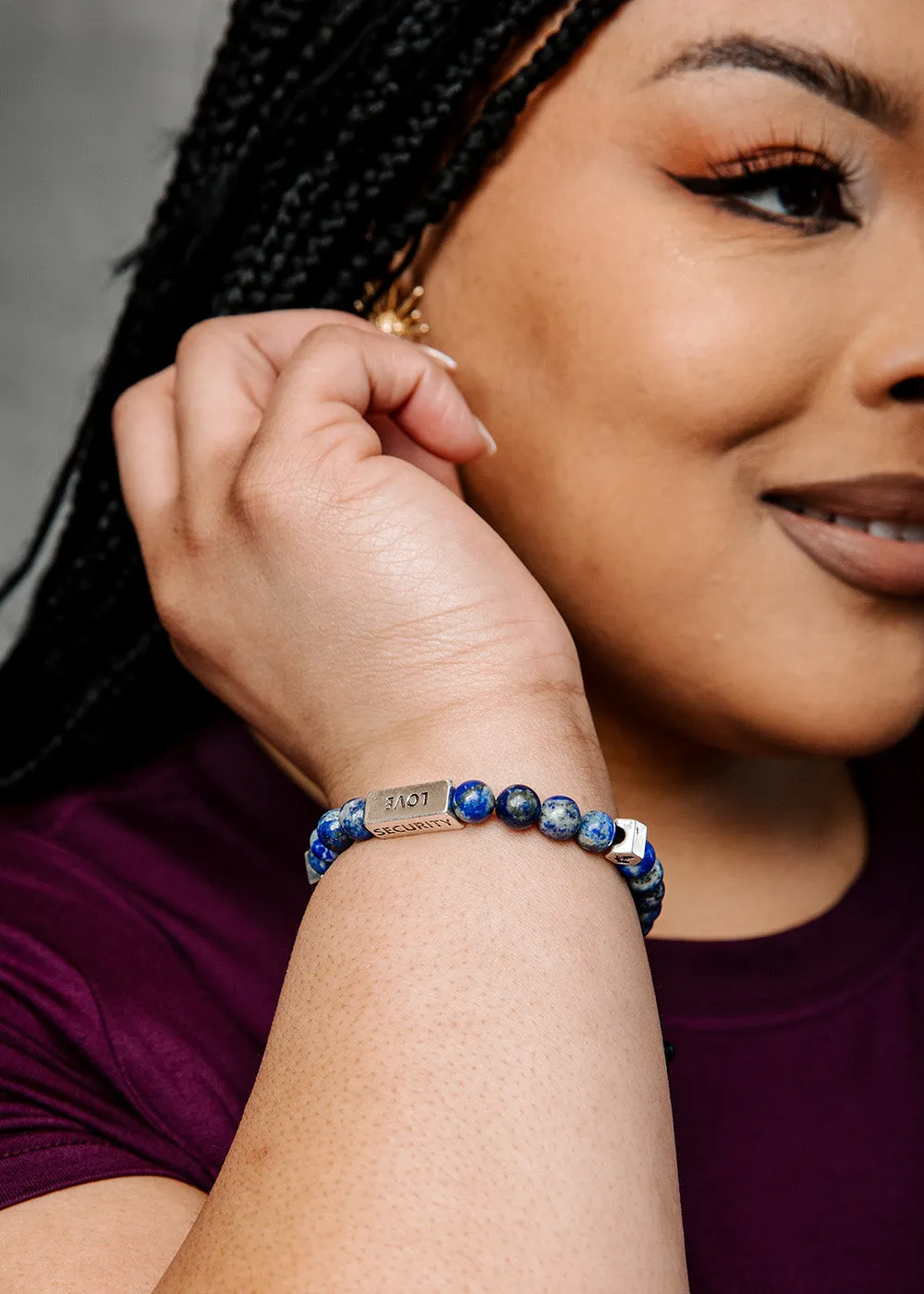 Nife Unisex Adinkra Symbol Beaded Bracelet (Lapiz Lazuli with Silver) sold by D'iyanu product image thumbnail 4
