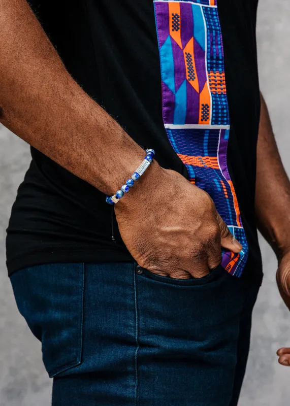 Nife Unisex Adinkra Symbol Beaded Bracelet (Lapiz Lazuli with Silver) sold by D'iyanu
