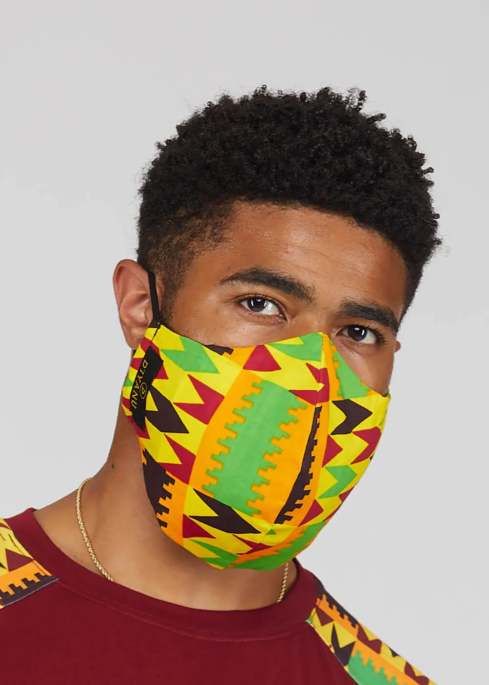 Dabo African Print 2 Layer Reusable Face Mask (Gold Maroon Kente)-Clearance sold by D'iyanu