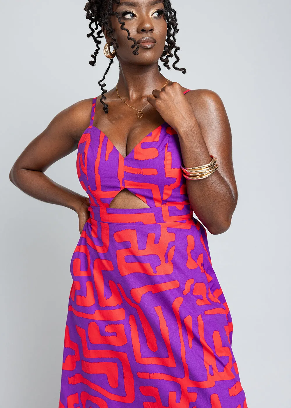 Anjiola Women's African Print Maxi Dress (Purple Red Geometric) sold by D'iyanu product image thumbnail 2