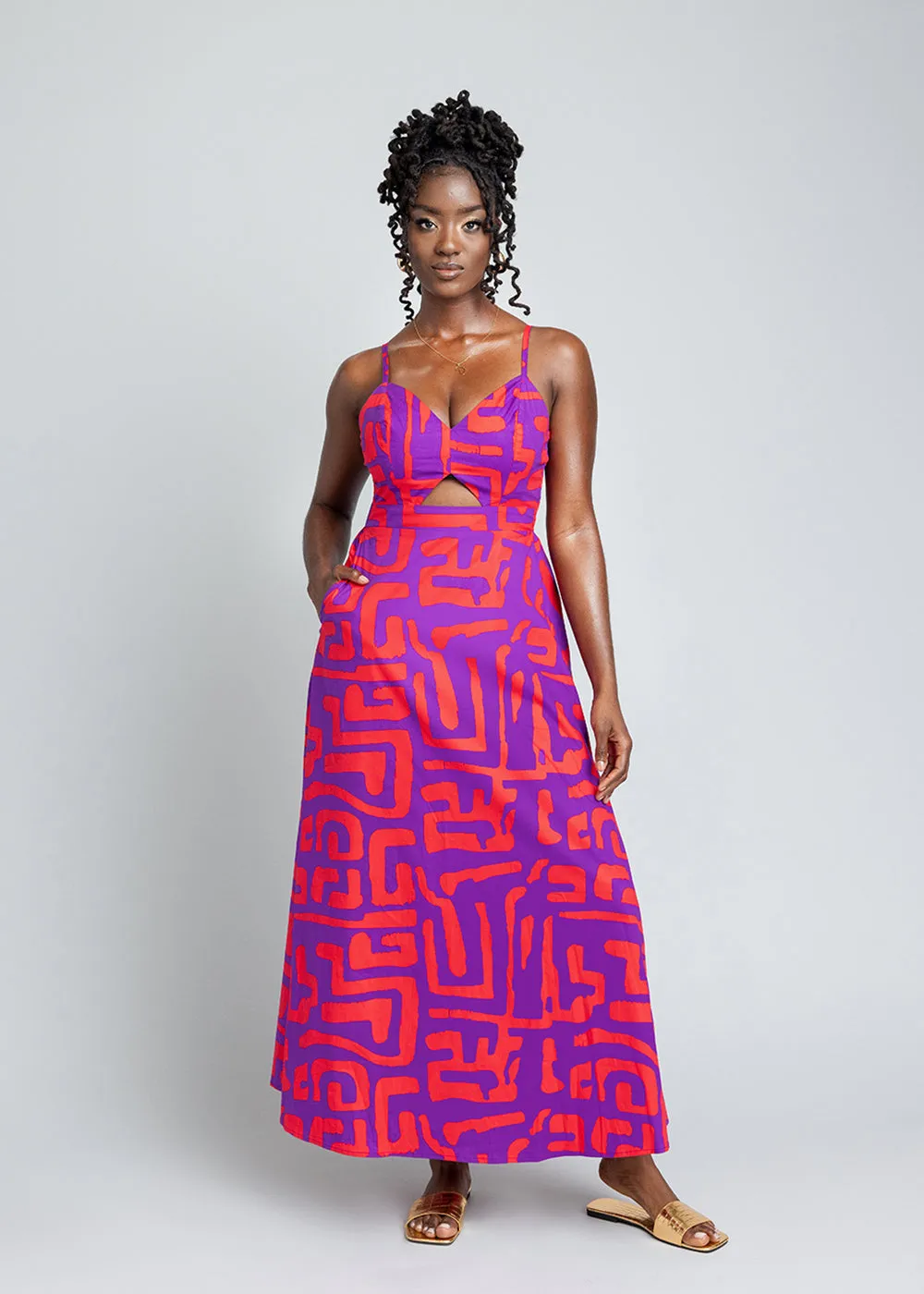 Anjiola Women's African Print Maxi Dress (Purple Red Geometric) sold by D'iyanu