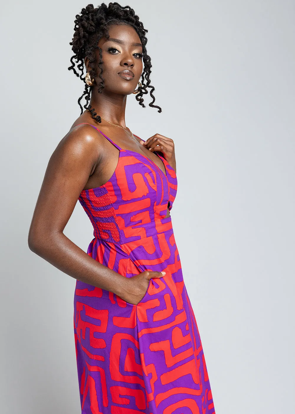 Anjiola Women's African Print Maxi Dress (Purple Red Geometric) sold by D'iyanu product image thumbnail 5