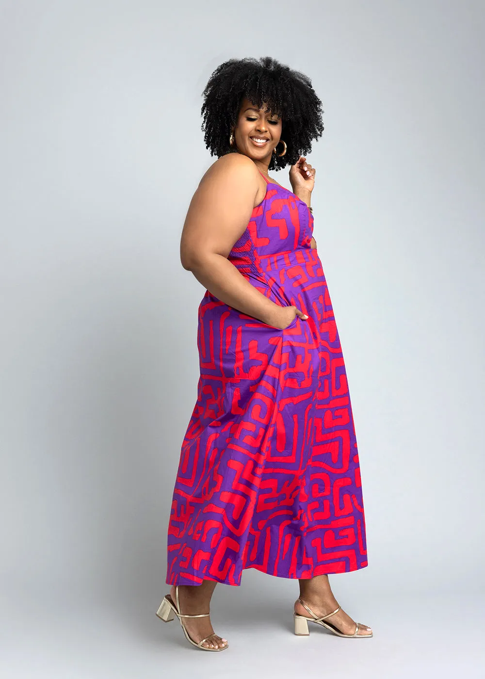 Anjiola Women's African Print Maxi Dress (Purple Red Geometric) sold by D'iyanu product image thumbnail 4