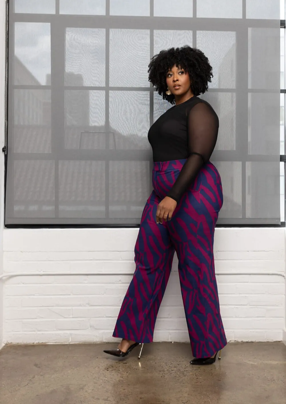 Thema Women's African Print Wide Leg Stretch Pants (Berry Zebra Abstract) sold by D'iyanu product image thumbnail 3