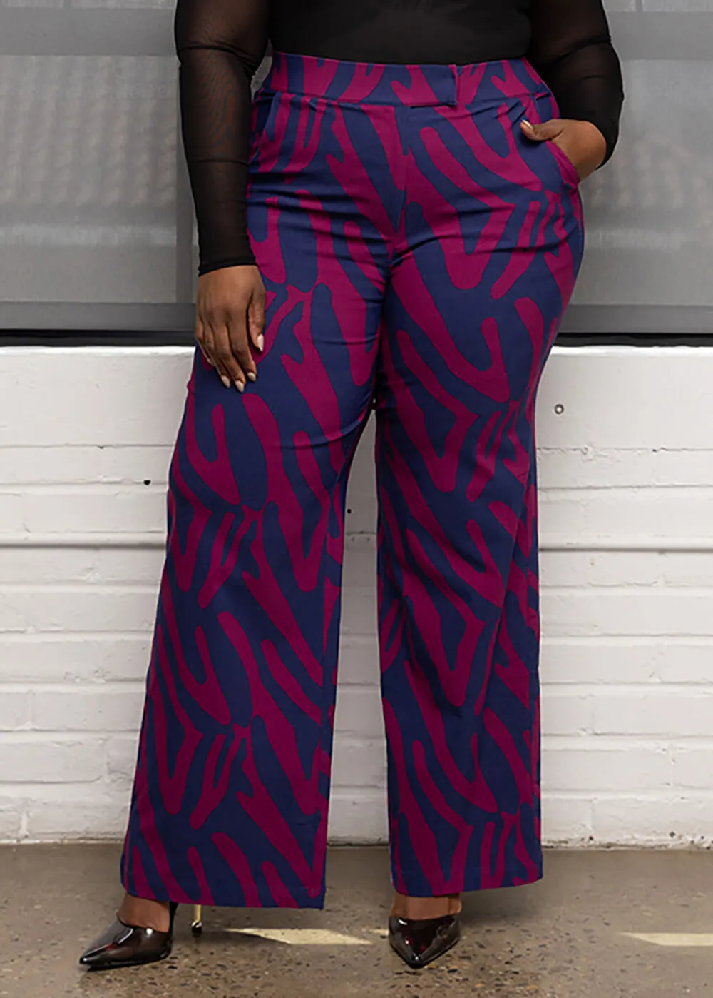 Thema Women's African Print Wide Leg Stretch Pants (Berry Zebra Abstract) sold by D'iyanu