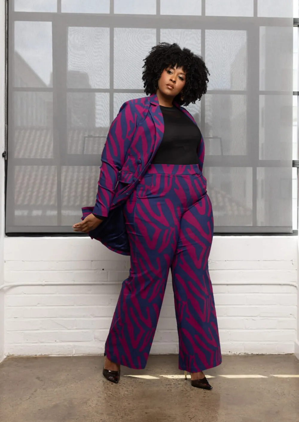 Thema Women's African Print Wide Leg Stretch Pants (Berry Zebra Abstract) sold by D'iyanu product image thumbnail 5