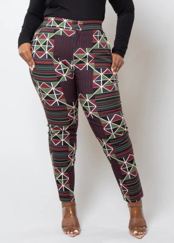Talia Women's African Print Stretch Woven Skinny Pants (Black Red Kente) sold by D'iyanu