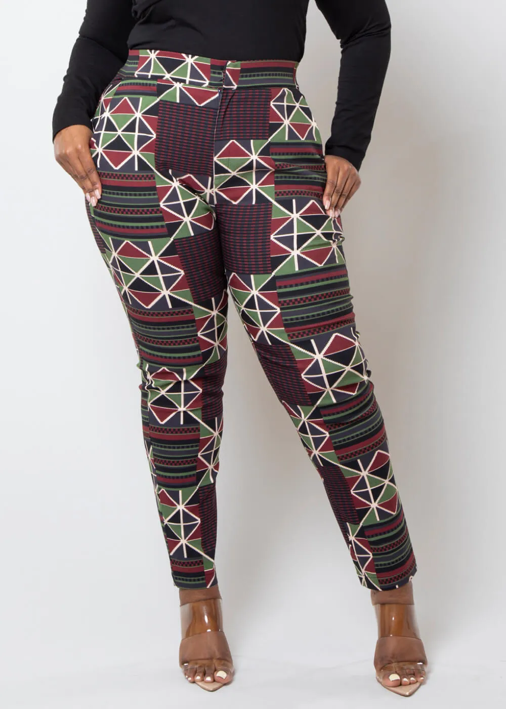 Talia Women's African Print Stretch Woven Skinny Pants (Black Red Kente) sold by D'iyanu