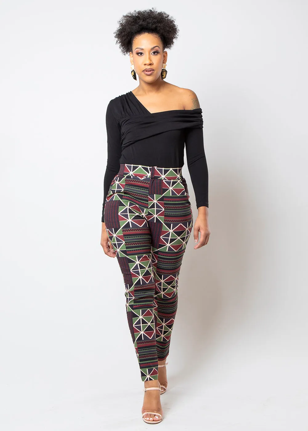 Talia Women's African Print Stretch Woven Skinny Pants (Black Red Kente) sold by D'iyanu product image thumbnail 3