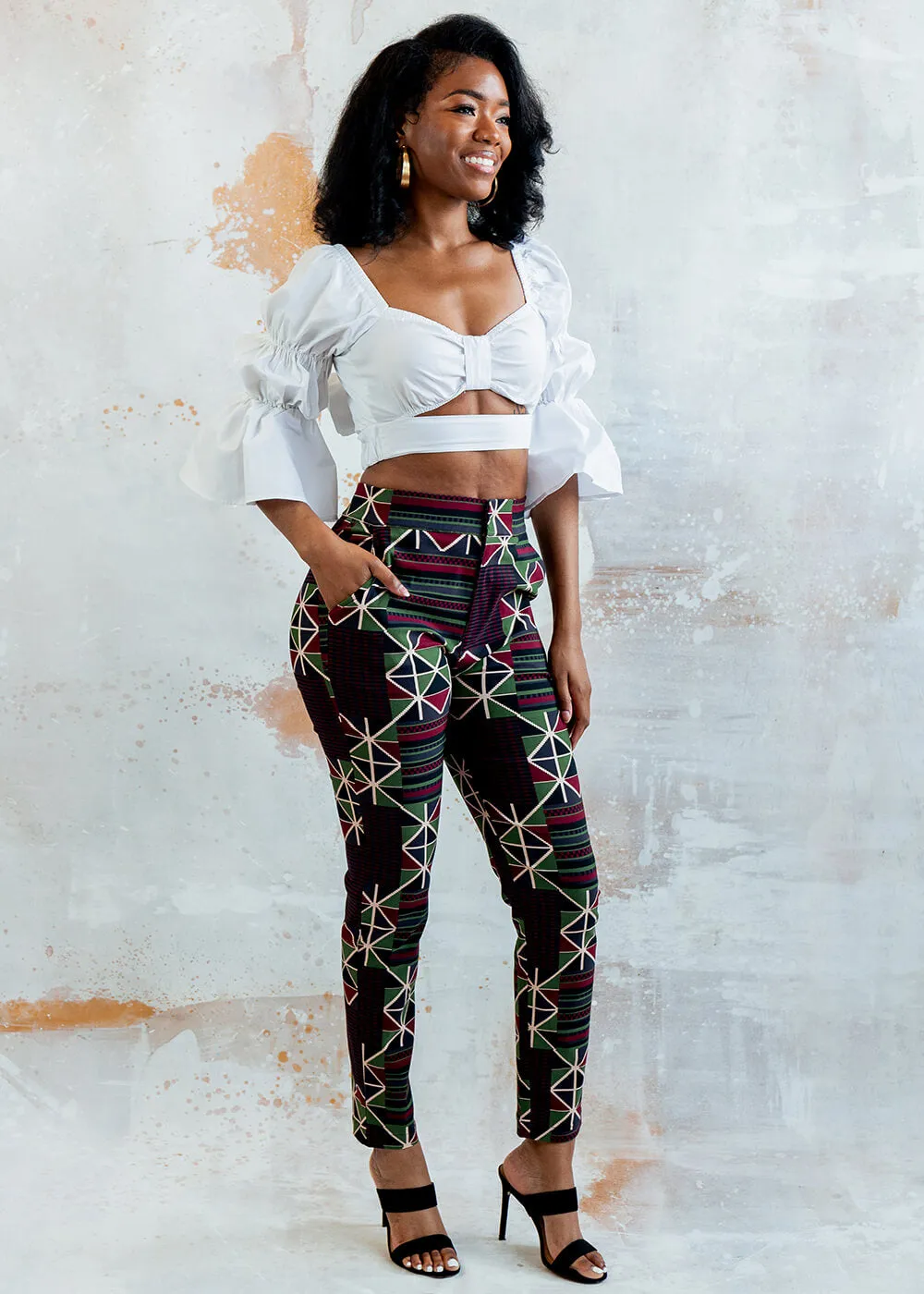 Talia Women's African Print Stretch Woven Skinny Pants (Black Red Kente) sold by D'iyanu product image thumbnail 5