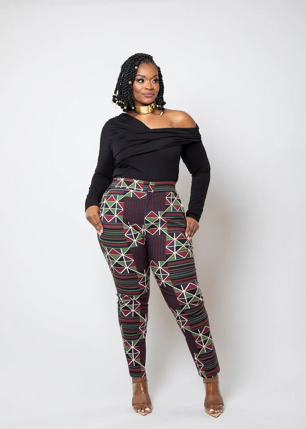 Talia Women's African Print Stretch Woven Skinny Pants (Black Red Kente) sold by D'iyanu product image thumbnail 2