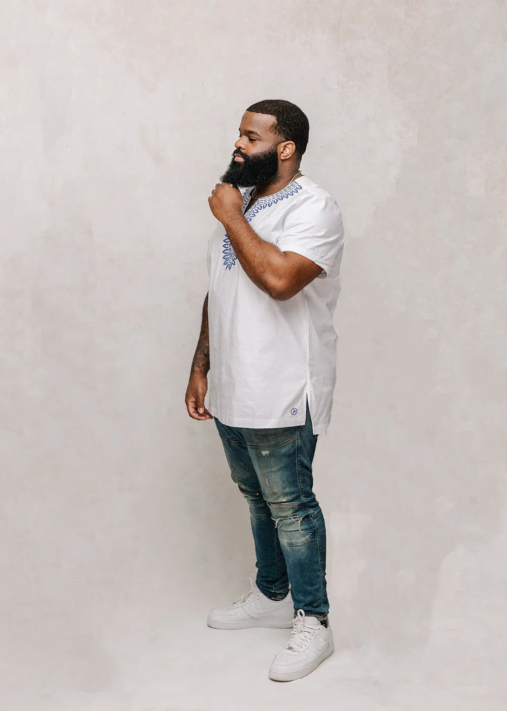 Lubanzi Men's Embroidered Tunic Shirt (White) sold by D'iyanu product image thumbnail 3