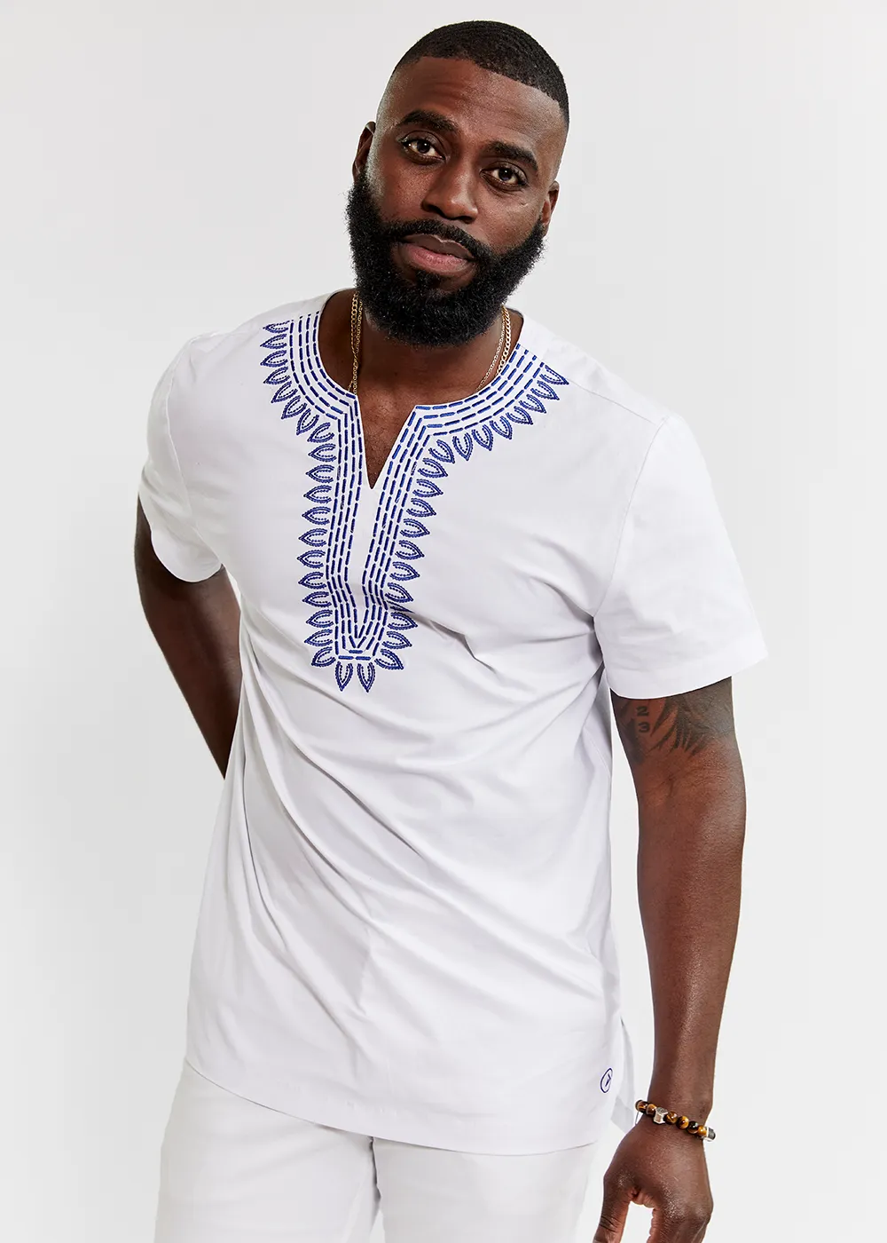 Lubanzi Men's Embroidered Tunic Shirt (White) sold by D'iyanu product image thumbnail 4