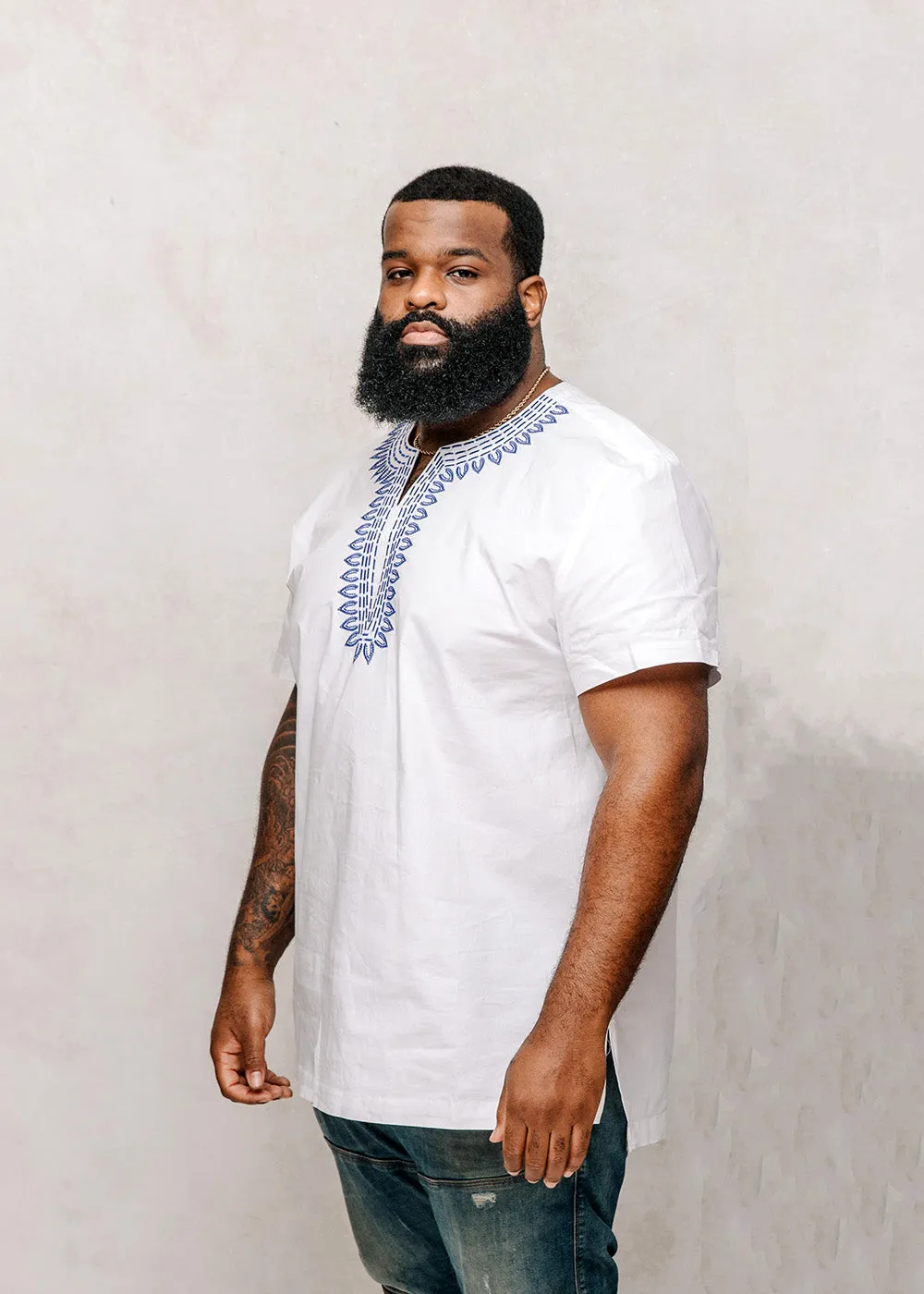 Lubanzi Men's Embroidered Tunic Shirt (White) sold by D'iyanu product image thumbnail 2