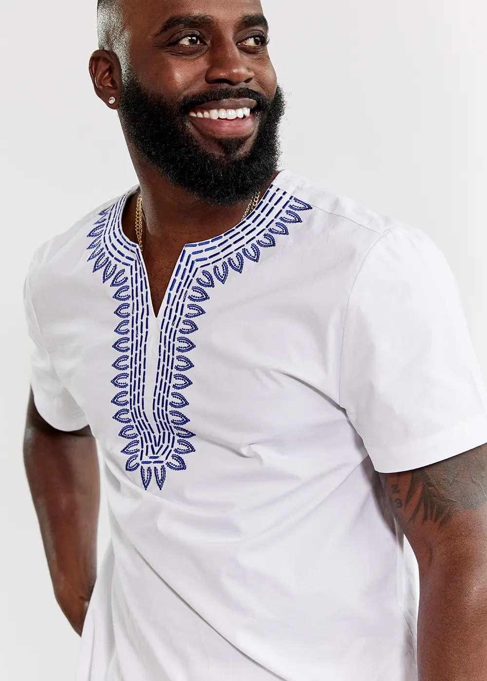 Lubanzi Men's Embroidered Tunic Shirt (White) sold by D'iyanu