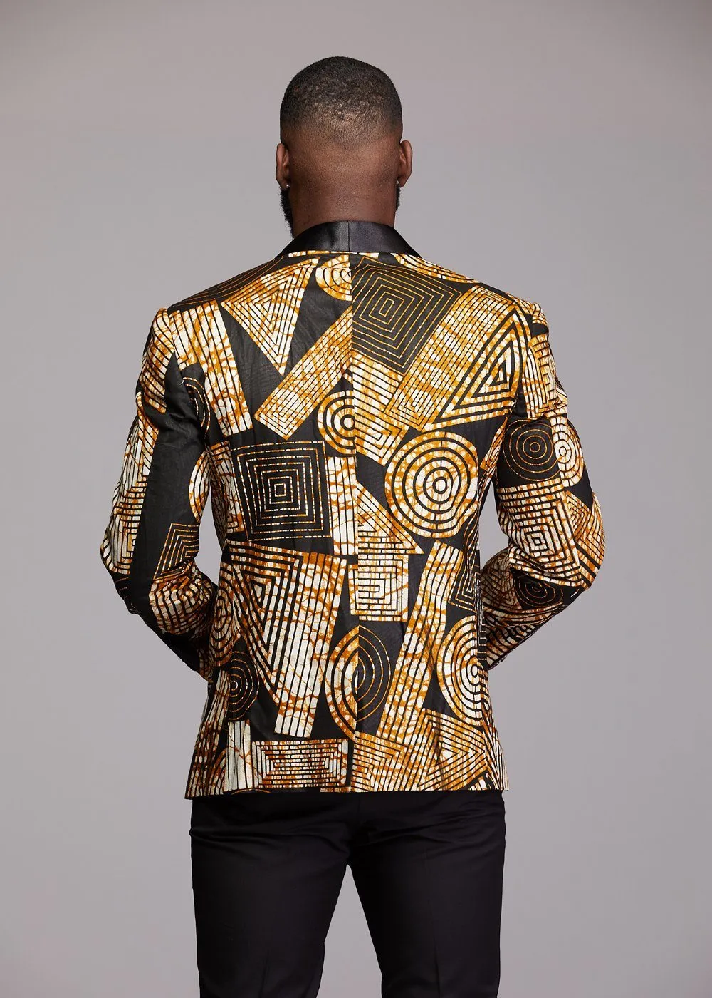 Rammy Men's African Print Blazer (Black Brown Geometric) sold by D'iyanu product image thumbnail 2