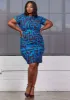 Sabella Women's African Print Stretch Dress (Fig Blue Geometric) sold by D'iyanu
