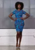 Sabella Women's African Print Stretch Dress (Fig Blue Geometric) sold by D'iyanu